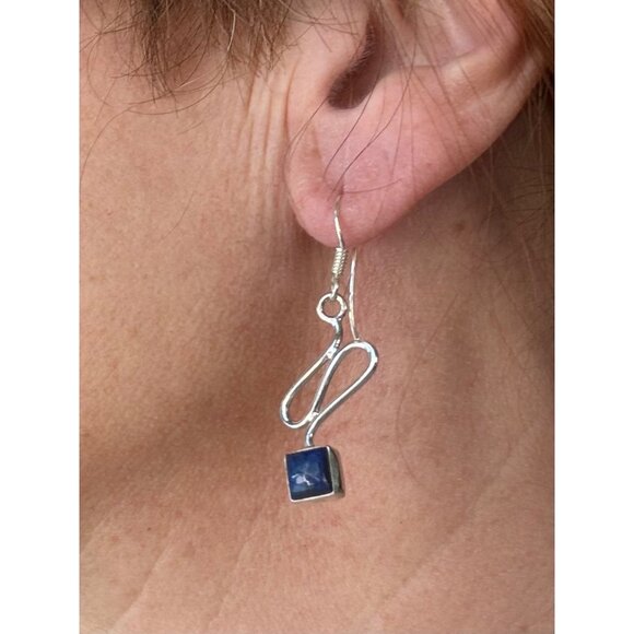 Sterling Silver 925 Lapis Lazuli Drop Dangle Earrings Hook Design, Weight 3.45g - Picture 2 of 11